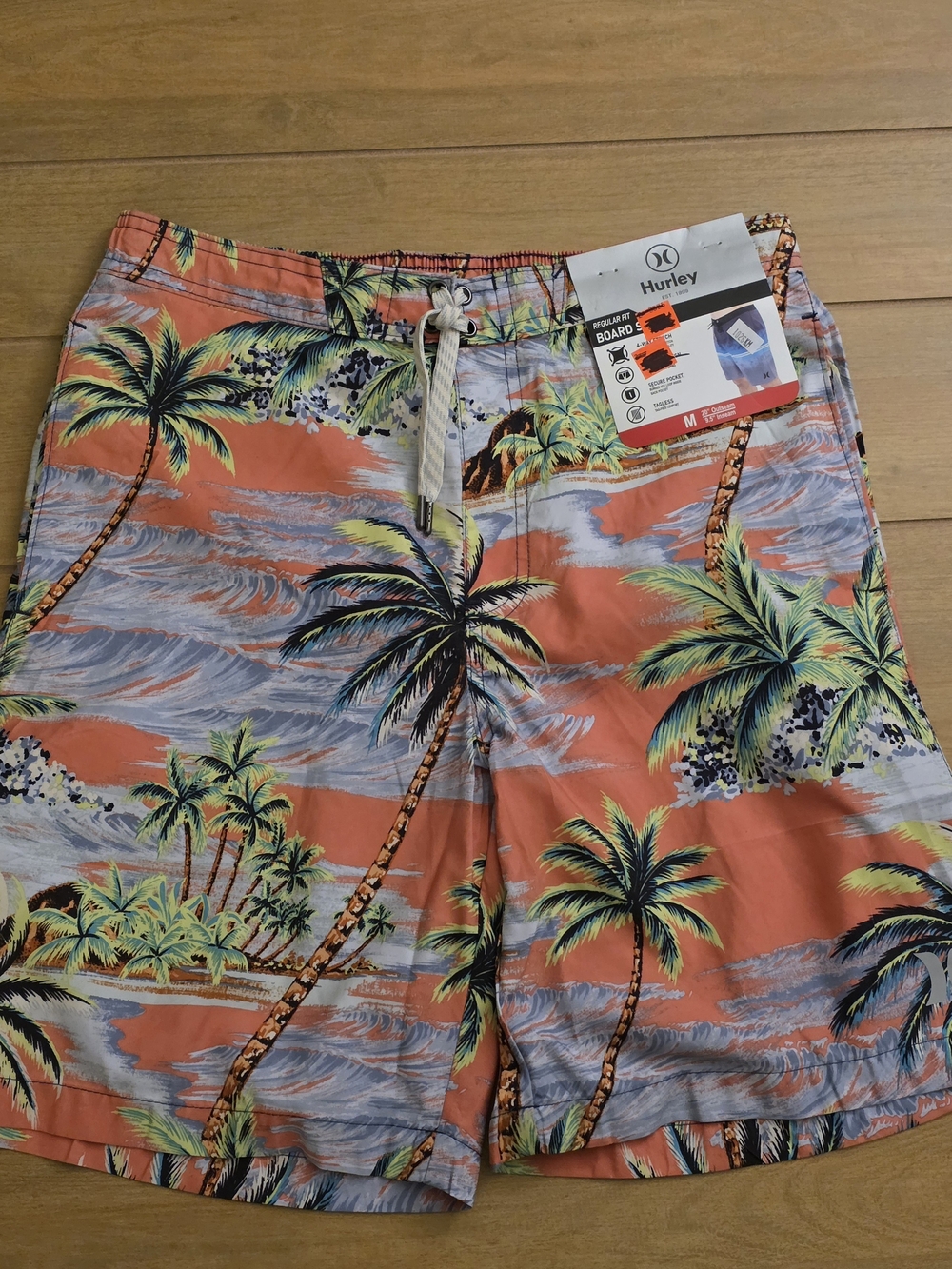 Hurley Coral and Green Tropical Palm Board Shorts